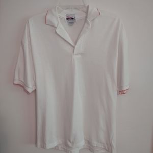 🌷‼️5/$20 Jasco Uniform Men's White Polo Shirt And Pink Detail Sleeve Sz Medium